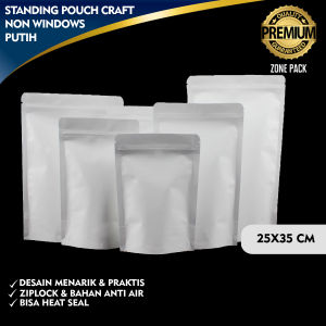 [23X35 CM] 10 PCS Standing Pouch Craft Non Windows Putih | Kemasan Kopi | Kemasan Paper Ziplock
