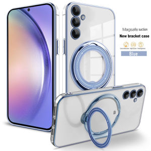 GalaxyA55 Phone Case For Samsung Galaxy A55 A54 A35 A 35 A 54 A 55 A25 5G A15 4G A15 5G A05S A05 A53 5G SamsungA55 5G Transparent Plating Casing Ring Holder Shockproof Bumper Bracket Soft TPU Edge Back Cover