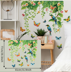 Create a refreshing tropical vibe in your home with this high-quality vinyl wall sticker. Features colorful butterflies parrots and tropical flowers that instantly brighten up any space. Easy to apply waterproof and removable without damaging your wal