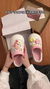 [Free Shipping] High-Heeled Perforated Shoes Non-Slip Thick-Soled Waterproof New Style For Girls Height-Increasing Half-Slippers Non-Slip Open-Toed Beach Shoes For Outdoor Wear