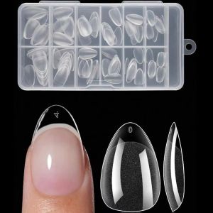WAPKTY Nửa mờ Móng giả Rõ ràng 12 kích cỡ Móng tay giả dán Tiện lợi Ngâm để tẩy Móng tay gel nối dài dành cho việc tự làm móng tại nhà