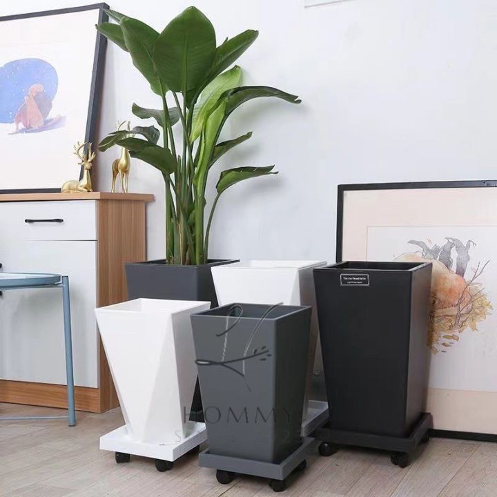 กระถาง FSN พลาสติกโมเดิร์นทรงสวยหรูสีเทา