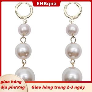[COD] EHBqna 3PF Ship within 24 hours Trắng Giả Ngọc Trai Dài Dangle Bông Tai Cho Phụ Nữ Vàng Màu Kim Loại Hoop Bông Tai Wedding Party Thời Trang Trang Sức Thanh Lịch Quà Tặng