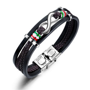 Sinboia Retro Multi-layer Leather Bracele Titanium Steel Men Bracelet Personalized Fashion Hand Rope Bracelet