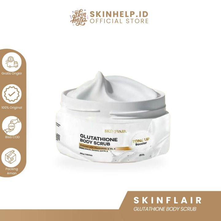 skinflair glutathione body scrub Skinflair Glutathione Body Scrub is a gentle exfoliating scrub designed to  immediately brighten and even out skin tone using Glutathione, Niacinamide,  and Vitamin C. It acts as a 