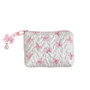 FGJHD Bow Pendant Bow Cosmetic Bag Korean Style Lager Capacity Coin Purse Travel Wash Bag Zipper Balletcore Makeup Bag Girls