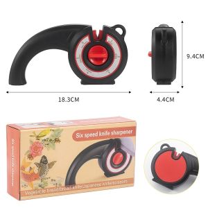 เครื่องลับมีดมืออาชีพ (6 ช่อง) เครื่องลับมีดมืออาชีพ เครื่องลับมีดอเนกประสงค์ 6 in 1 หินลับมีดเซรามิกระดับมืออาชีพ ปรับมุมได้ เหมาะสำหรับมีดและกรรไกร เครื่องมือทำครัวแบบมือถือสีดำและสีขาว