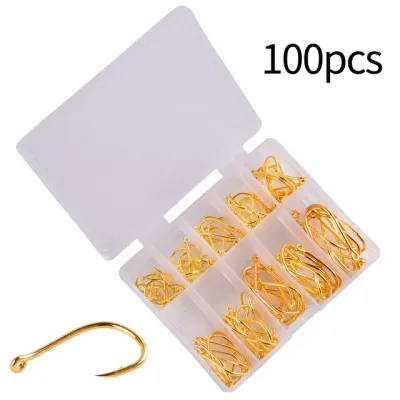 SHNGki 100 cái móc câu cá đặt thép carbon vòng tròn duy nhất câu cá móc bay câu cá Jip
