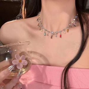 Sweet Candy Color necklace for women Heart necklace Wedding Party Jewelry Water Drop Geometric Chains Women Fashion Choker Necklaces stainless steel necklace 18k gold pawnable necklace silver necklace gifts ideas for women