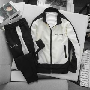 Bộ quần áo thu đông nam nữ Thêu Ngực kéo khóa cổ cao vải nỉ hai da dầy dặn ấm áp