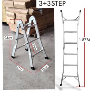 3+3 STEP Aluminium Purpose Folding Step Ladder Dual Function Double-Sided Folding Step Ladder with Safety Lock Cables