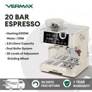Vermax Professional Espresso Coffee Machine Dual Boiler Steam Function 16 Grind Ensures Commercial