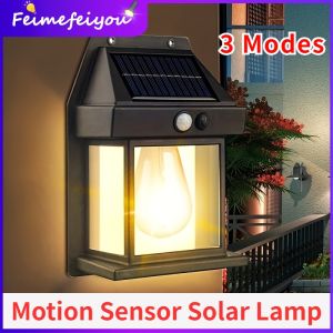 Feimefeiyou 3 Modes Solar Light Outdoor Waterproof Wall Lamp Intelligent Induction Tungsten Filament Lamp Garden Courtyard Villa Lighting Night Light
