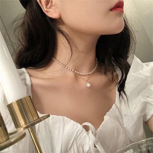 【JUN】Korean Style Jewelry Doublelayer Imitation Pearl Simple Temperament Necklace Bracelet Clavicle Chain