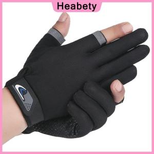 Heabety  Summer Men Fishing Gloves Women Two Finger Cut Male Touchscreen Angling Anti-Slip Sun-Proof Breathable Cycling Fitness Gloves