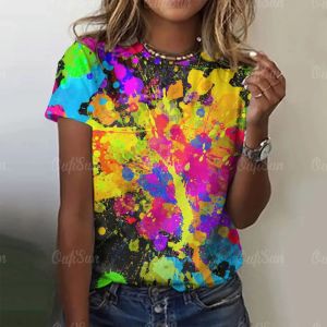 [Local Stock] ZEEMIN Colorful Splash 3D Painting Womens Summer T-Shirts Y2K Street Fashion Casual Style Comfortable Breathable Short Sleeve T
