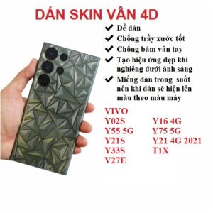 Miếng dán skin vân 4D mặt lưng trong suốt Vivo Y28 Y02S Y16 4G Y55 5G Y75 5G Y21 4G 2021 Y21S Y33S T1X V27E