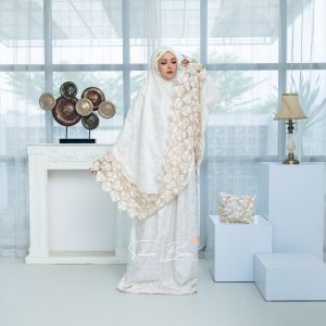 Mukena Katun Mewah Renda Elegan Motif Floral 2IN1 dengan Giper untuk Shalat