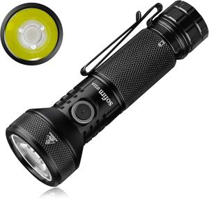 77outdoor Rechargeable Flashlight Sofirn IF22A 2100 High Lumen 690m Max Powerful Thrower Flashlight with SFT-40 LED TIR Discharge Output for Hiking (Black)