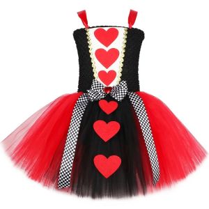 Girls Queen of Hearts Costume Kids Halloween Carnival Party Fancy Princess Dress Up Clothes Girl Wonderland Red Queen Tutu Dress2026