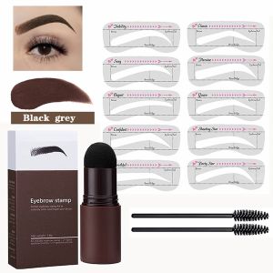 Waterproof Lasting Eyebrow Stamp Stencil Kit Shadow Powder With 10 Reusable Eyebrow Stencil