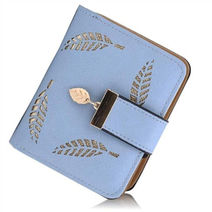 Womens Short Purse Leather Medium Wallet Leaf Bifold Card Coin Holder Small Purses Buckle Zipper Clutch