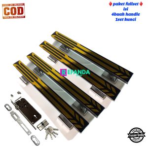 paket untuk pintu depan daun pintu 2 model kupu tarung isi 4 buah gagang handle pintu rumah panjang 33cm 45cm dan 60cm dan 1set lock body kunci