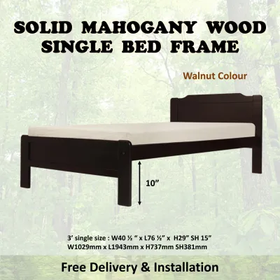 HENRY Mahogany Solid Wooden Single / Super Single Bed Frame In Cherry & Walnut Color