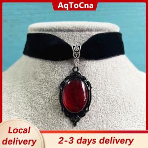 [COD] AqToCna Ship within 24 hours Gothic Vampire Cameo Pendant Choker Velvet Necklace For Women Fashion Witchcraft Jewelry Choker Gifts
