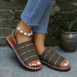 [Free Shipping] Plus-Size WomenS New Flat Woven Casual Outdoor Sandals With A Single Buckle Strap Comfortable Sandals