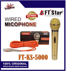 VOICEBALL Heavy Duty Wired Microphone FT- KS-5000 Gold Metallic Body Orange Cable FT Star Brand