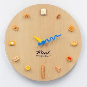 FFBH DIY Simulated Bread Scale Silent Clock Wooden Living Room Household Wall Hanging Clock Watc Desk Clock Home Decoration 4P7H5