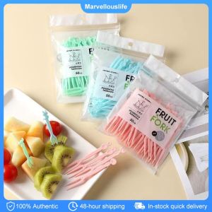 50pcs/Bag Disposable Plastic Fruit Forks Mini Fruit Picks Food Cake Sticks