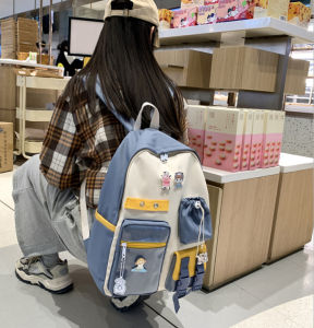 Balo nữ phối màu trơn đẹp độc lạ - Cặp đi học thời trang cỡ lớn kiểu dáng đơn giản