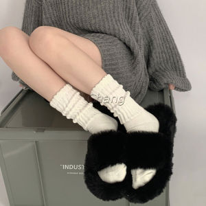 Chang ถุงเท้านุ่มหนา นุ่ม สไตล์ญี่ปุ่น แนววินเทจ สีพื้น ข้อยาว womens socks