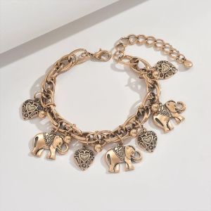 Vintage Elephant Heart Anklet Handmade Pendant Foot Beach Jewelry Wide Foot Bracelets for Women Summer Party Anklets Gifts