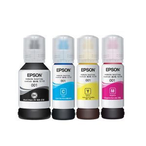 หมึกเติมของแท้ เอปสัน EPSON 001 ink Bottle1ชุด 4 สี （BKCMY）ของแท้ 100% ต้นฉบับใช้กับเครื่องพิมพ์เอปสันรุ่น L1110 L3100 L3101 L3110 L3150 L5190 L4151 L4153 L4156 L4158 L4168 L6176 L4163 L4165 L4166 L4167 L4169 L6168 L6178 L6198 L4150 L4160 L6160 L6170