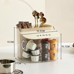 JustLiving Plastic Desktop Coffee Bag Storage Box with Grids Bar Divided Storage Box Clear Makeup Cotton Storage Box with Trash Can Household Storage Organizer with Lid