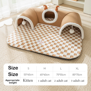 GREENPETS Cat Tunnel Bed Indoor Cat Cave Bed for Multiple Cats Kitty Tube with Cat Balls Toys Removable Cat Bed House Washable Small Animal Tunnel Soft Hideout & Play Tube