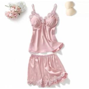 Vee-Silk Baju Tidur Celana Premium/Lingerie/Baju Tidur / Setelan piyama tank top setelan renda dua potong atasan + celana pendek