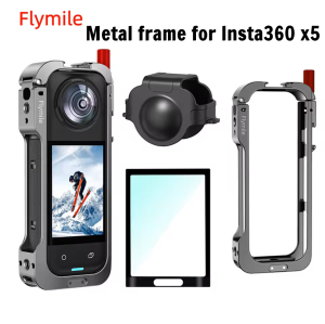Aluminum Frame Cage for Insta360 X5 Screen Film Protectors Metal Case Cold Shoe Housing with Silicone Lens Cover for Insta 360 X5 Durable Accessories