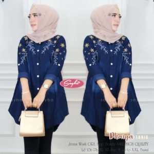 TUNIK VADALA MONA BUNGA BORDIR JEANS WANITA / ATASAN BORDIR WANITA /  BLUSE MONA BORDIR JEANS