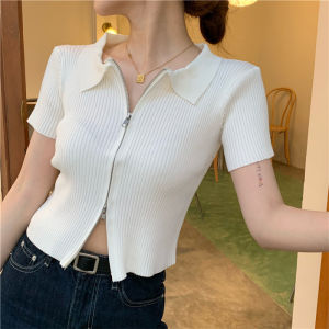 Women Zipper Knitted Cardigan Top Fashion Slim Fit Long Sleeve Top