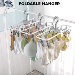 Locaupin Laundry Portable Clips Folding Clothes Hanger Rotating Hook Socks Towel Undergarment Drying Rack