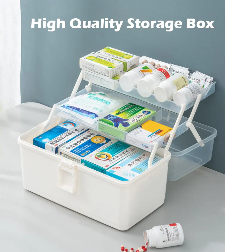 Portable Medicine Box Organizer Storage Fold 3- Layer Large Medicine  Cabinet Household Medicine Storage Box Medicine Chest Medication Chest  Storage Co