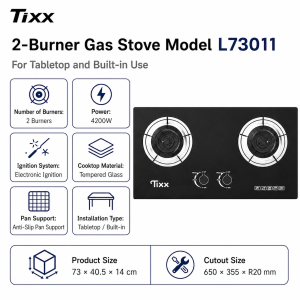 Tixx Gas stove double burner 4.2Kw With Tempered Glass Top Furnace Portable Ignition Burner