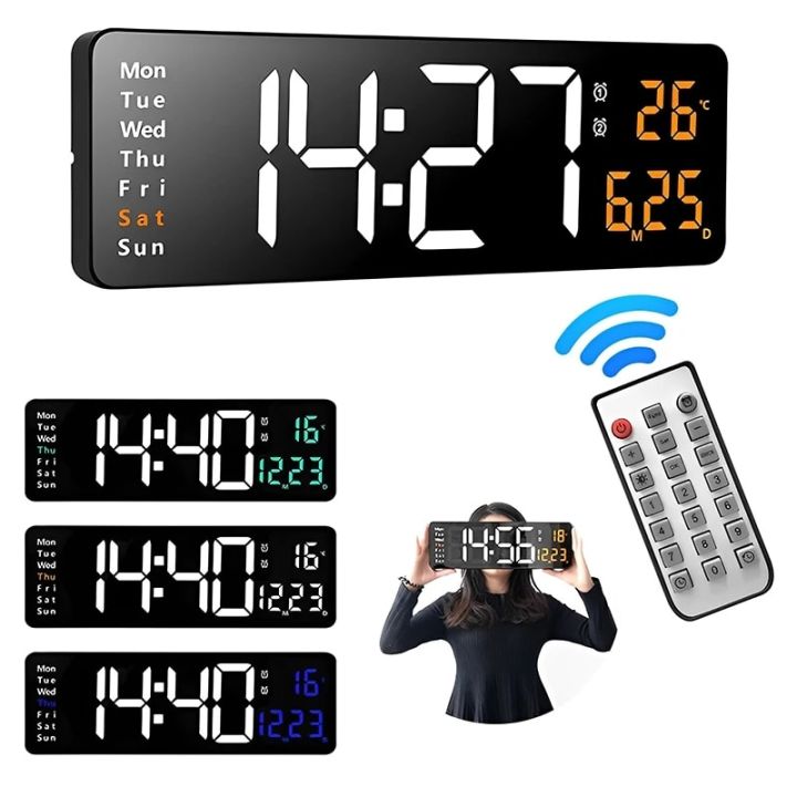 LED Digital Wall Clocks Electronic Remote Control Temp Date Week ...