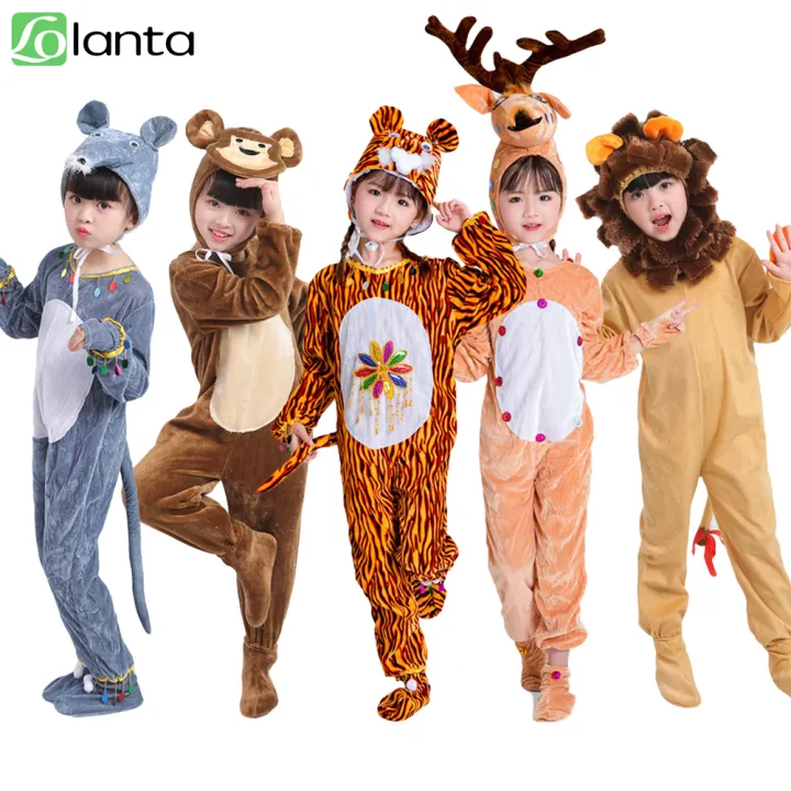 LOlanta Kids Boy Cosplay Animal Costume School Activity Cartoon Tiger Lion  Monkey Deer Mouse Jumpsuit Hoodie Christmas Elk Costume Animal Performance 