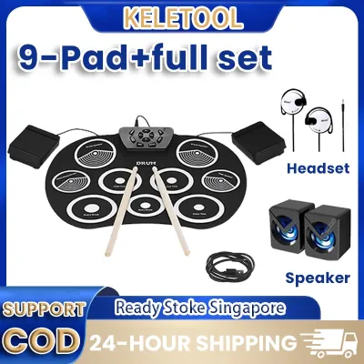 9 Pads Electronic drum set Portable USB Roll-Up Drum Foldable Rechargeable Silicon Drums Pad Compact Size Electronic drum Kit with Drum Stick/Pedals set for kids