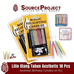 Lilin Ulang Tahun Ultah Aesthetic Panjang Spiral Isi 10 Pcs Magic Relighting Candles | SourceProject